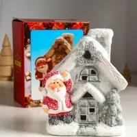 Сувенир керамика свет "Дед Мороз у домика" 12х7х15,5 см