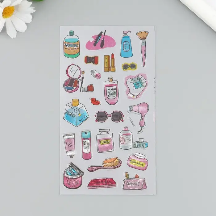 Наклейка пластик "Косметика/Учебный процесс" МИКС 9,5х17,5 см