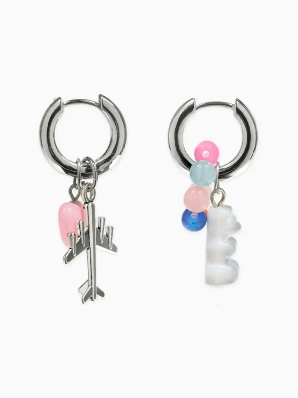 Серьги со съёмным элементом &laquo;Трансформер&raquo;, мишка и сердце, цветные в серебре