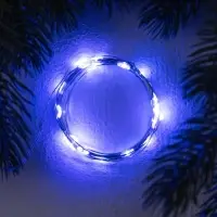 Гирлянда &laquo;Нить&raquo; 2 м роса. IP20, нить серебристая, 20 LED, 4.6 В, AG13&times;3 (в комплекте), 3 режима, свечение синее