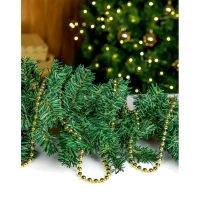 Бусы новогодние на елку Яркий праздник, d 1 см, длина 1,8м, золотые НУ-0053