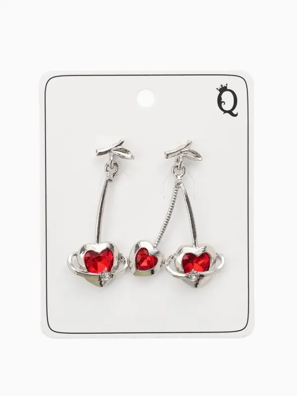 Серьги &laquo;Сердечная вишня&raquo;, красные в серебре
