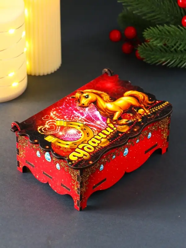 Шкатулка новогодняя "Удачи" 14х9,3х6 см