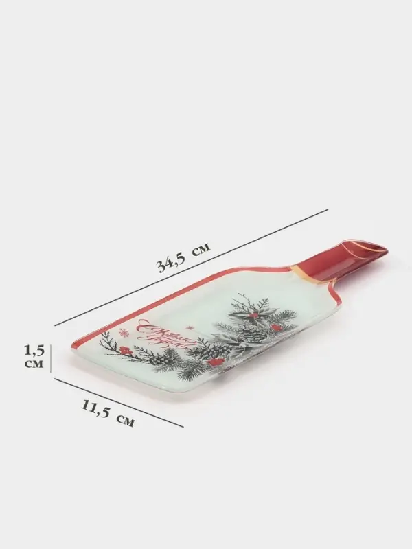 Блюдо новогоднее сервировочное Доляна &laquo;С новым Годом&raquo;, 34.5&times;11.5&times;1.5 см, стекло, белое, красное435