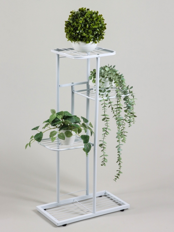 Подставка для цветов Greengo, 4 полки, 43 × 22 × 82 см, напольная, металл, белая Подставка для цветов Greengo, 4 полки, 43 × 22 × 82 см, напольная, металл, белая