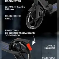 Самокат городской GRAFFITI City 200, складной, колёса PU 200 мм, ABEC 7 Carbon, цвет чёрный