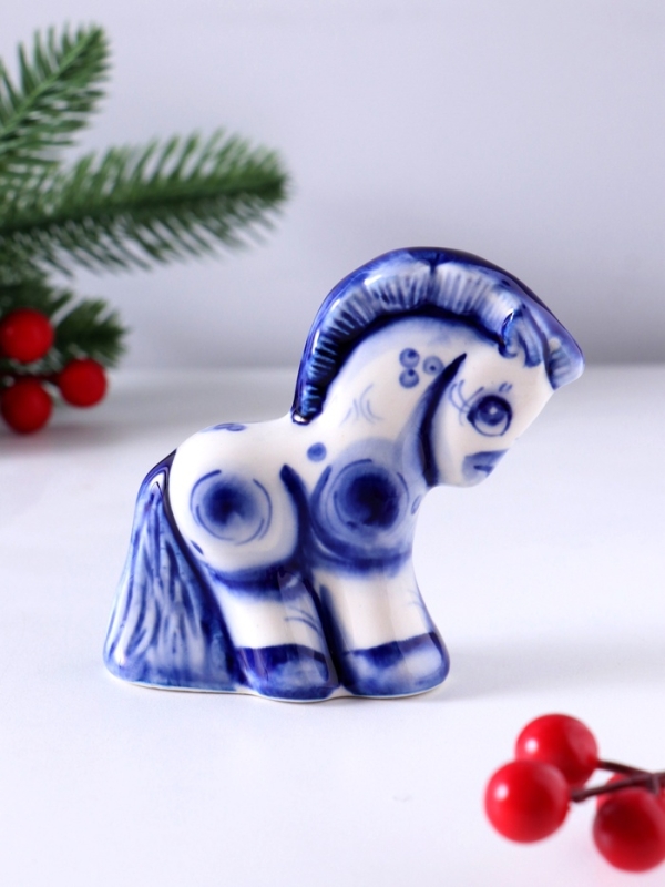 Сувенир Конь Буцефал, 9х10х3,5 см, гжель Сувенир Конь Буцефал, 9х10х3,5 см, гжель