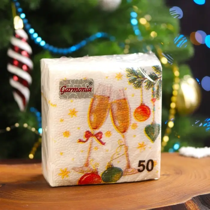 Салфетки новогодние бумажные Гармония цвета «Шампанское» 1 слой, 24х24 см, 50 шт