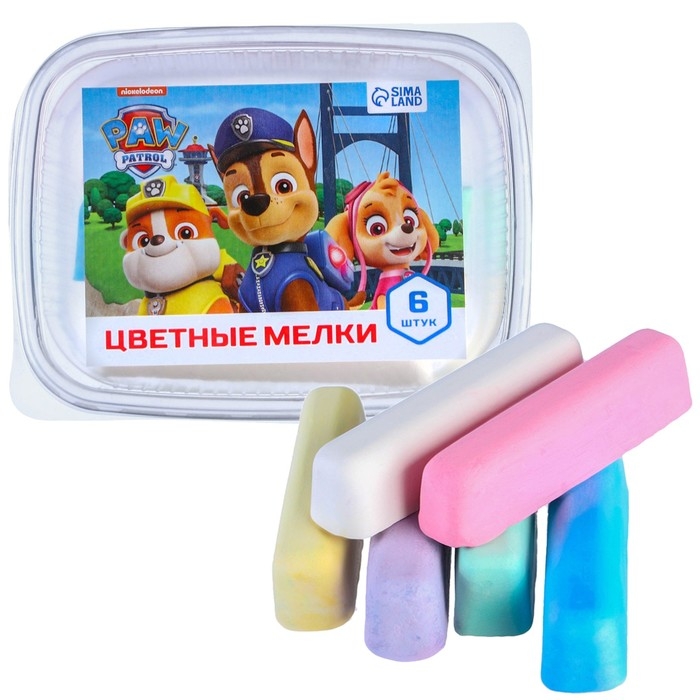 Мелки цветные, Щенячий патруль, 6 цветов Мелки цветные, Щенячий патруль, 6 цветов