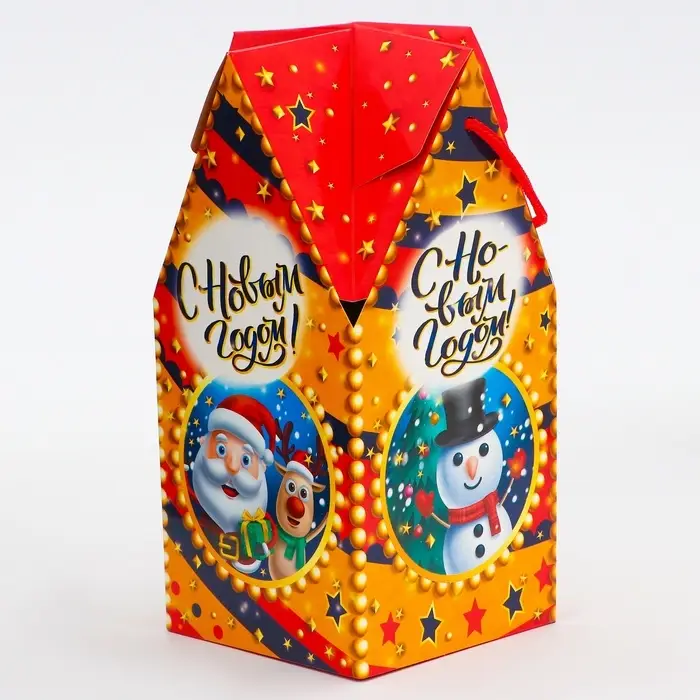 Коробка новогодняя подарочная складная «Приветики» 10.5×10.5×21.5 см