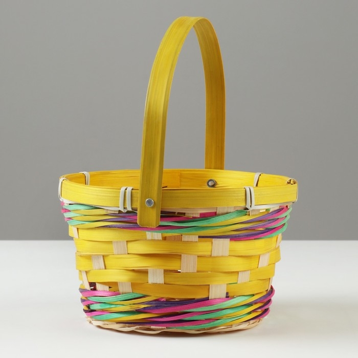Корзина плетеная, D18 х 11 х 24 см, желтая, бамбук Корзина плетеная, D18 х 11 х 24 см, желтая, бамбук