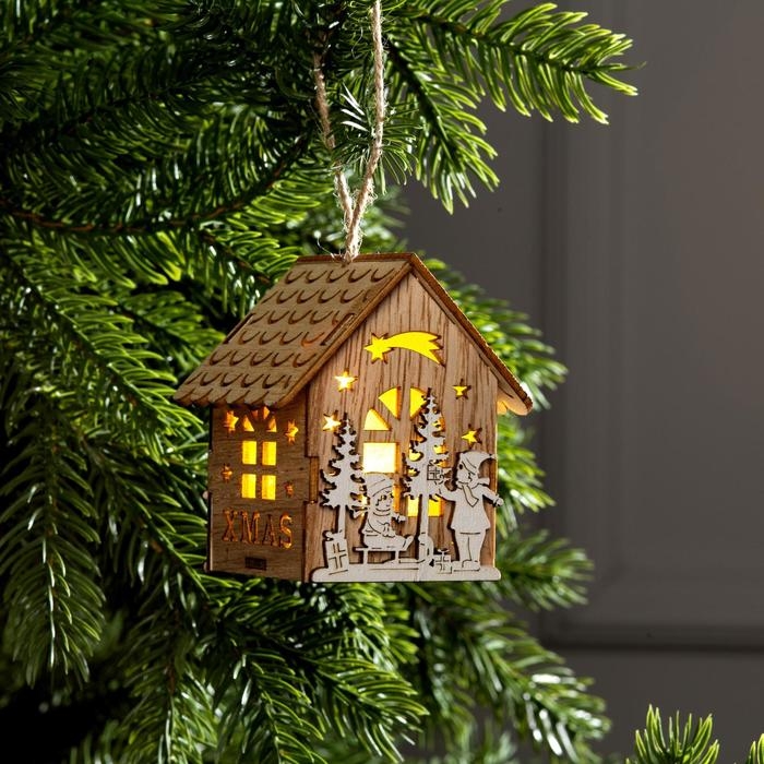 Ёлочная игрушка «Домик с детьми», от батареек, свечение тёплое белое Ёлочная игрушка «Домик с детьми», от батареек, свечение тёплое белое