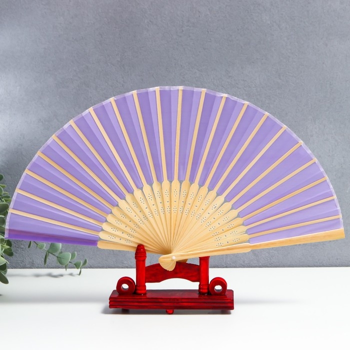 Веер бамбук, текстиль h=21 см  Веер бамбук, текстиль h=21 см "Моноцвет" в коробке, сиреневый