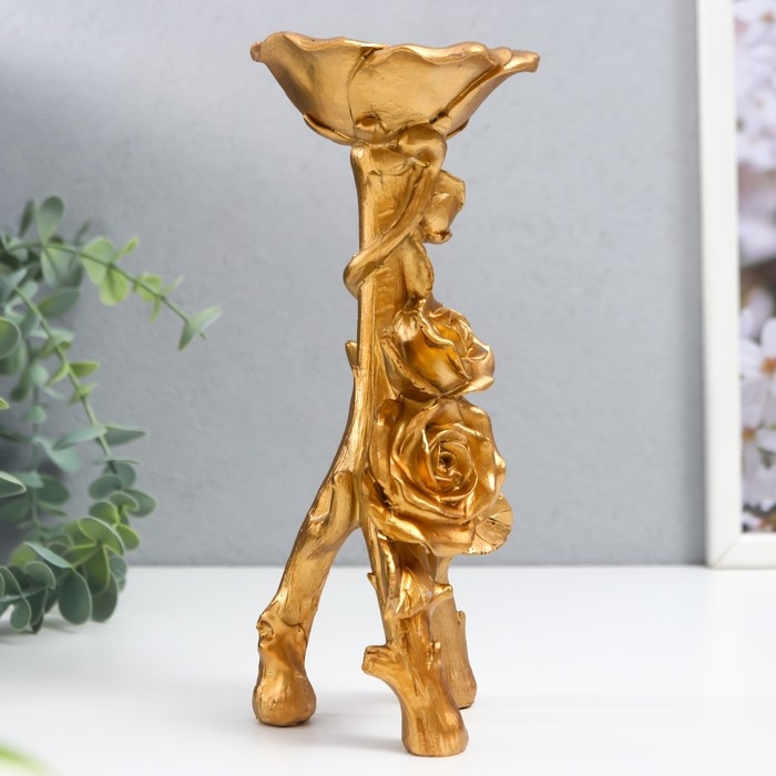 Подсвечник полистоун на 1 свечу Подсвечник полистоун на 1 свечу "Розы. Тринога" золото 20,8х7,5х7,5 см