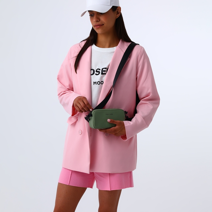 Сумка женская на молнии, TEXTURA, маленький размер, длинный ремень, цвет оливковый