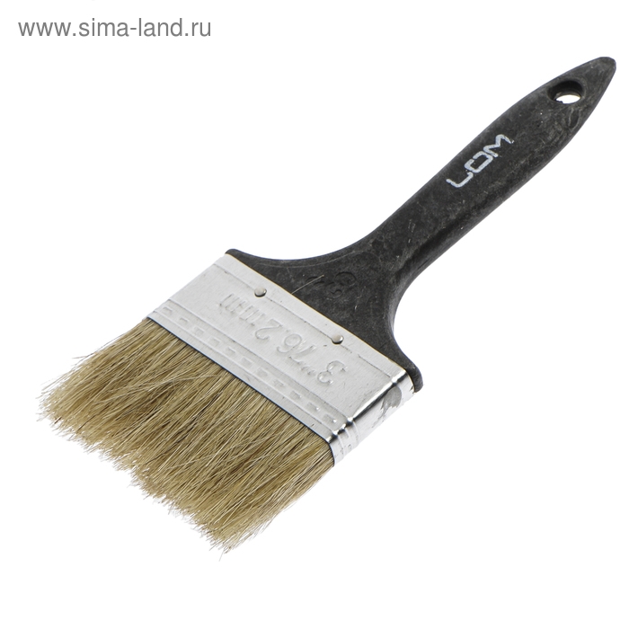 Кисть плоская ЛОМ, натуральная щетина, пластиковая рукоятка, 3 Кисть плоская ЛОМ, натуральная щетина, пластиковая рукоятка, 3", 75 мм