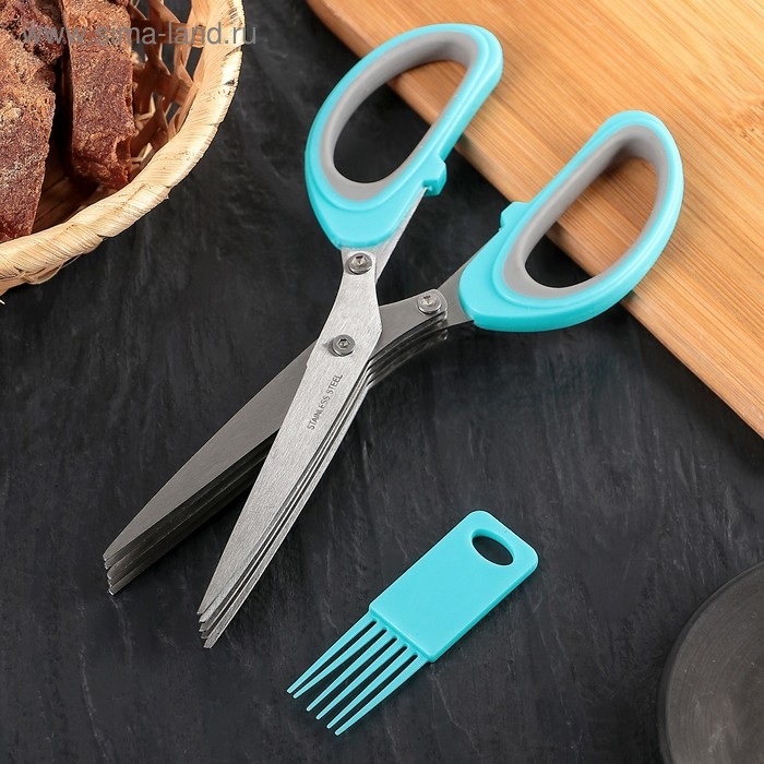 Ножницы кухонные для зелени Доляна «Кольца», 19 см, цвет голубой Ножницы кухонные для зелени Доляна «Кольца», 19 см, цвет голубой