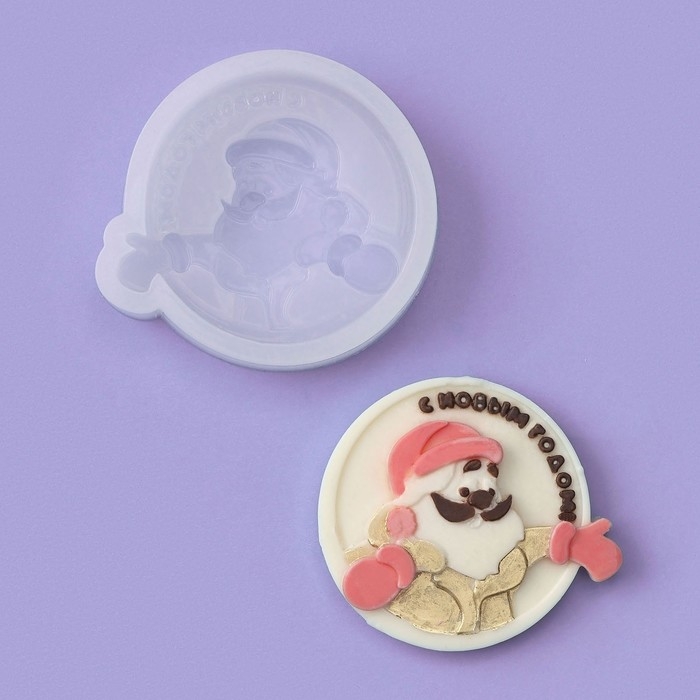 Силиконовый молд для леденцов и шоколада «Дед Мороз, с Новым годом!» Силиконовый молд для леденцов и шоколада «Дед Мороз, с Новым годом!»