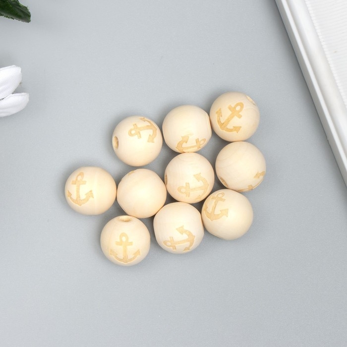 Бусина дерево для творчества Бусина дерево для творчества "Круглая. Якорь" d=1,8 см набор 10 шт
