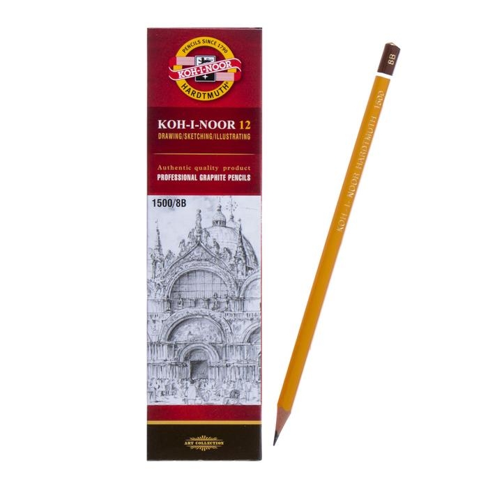 Карандаш чернографитный 2.5 мм, Koh-I-Noor 1500 8B, профессиональный, L=175 мм Карандаш чернографитный 2.5 мм, Koh-I-Noor 1500 8B, профессиональный, L=175 мм