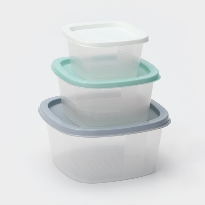 Набор контейнеров квадратных BioFresh, 3 шт: 0,23 л, 0,5 л, 0,9 л, цвет прозрачный, крышка МИКС