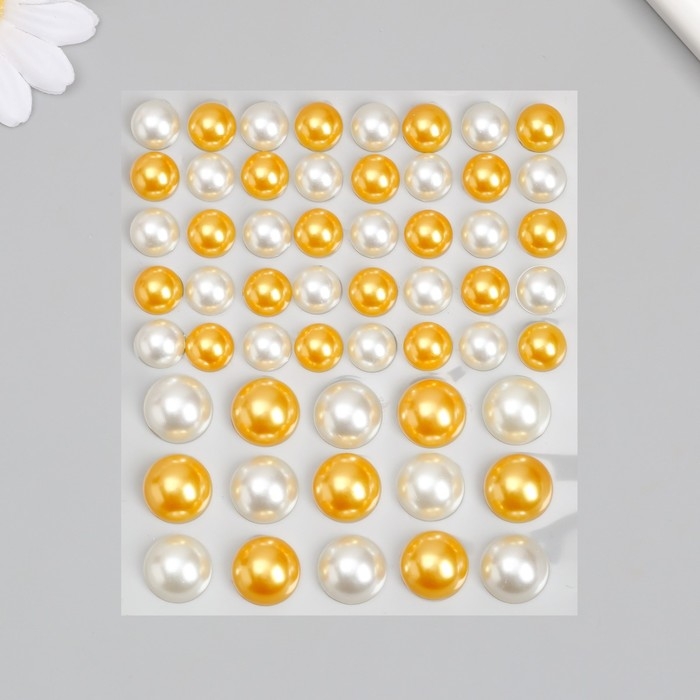 Наклейка пластик стразы Наклейка пластик стразы "Полужемчужины разных размеров" белые и оранжевые9,5х11 см
