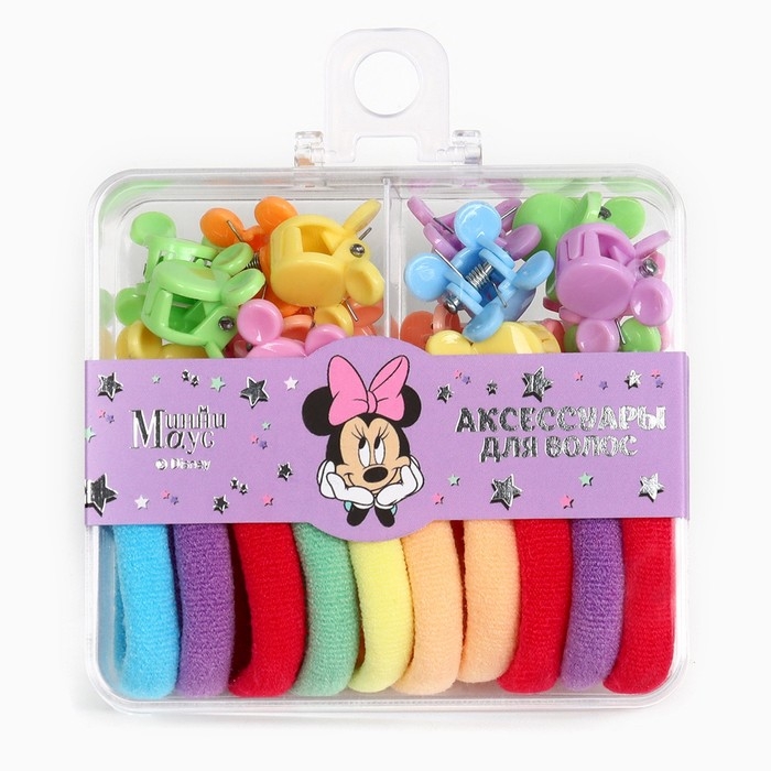 Набор подарочный, резинка для волос 10 шт, заколка крабик 12 шт, Минни Маус Набор подарочный, резинка для волос 10 шт, заколка крабик 12 шт, Минни Маус