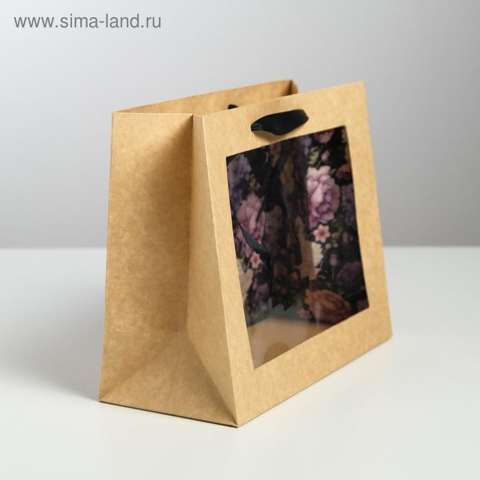 Пакет подарочный крафтовый с пластиковым окном, упаковка, «Flowers», 24 х 20 х 11см Пакет подарочный крафтовый с пластиковым окном, упаковка, «Flowers», 24 х 20 х 11см