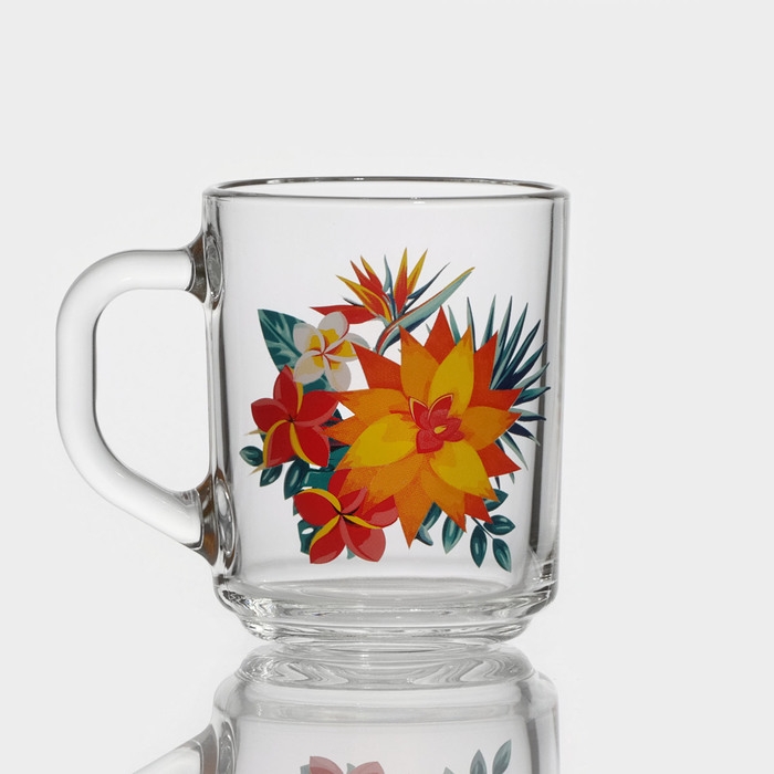 Кружка стеклянная «Тропические цветы», 200 мл, рисунок МИКС Кружка стеклянная «Тропические цветы», 200 мл, рисунок МИКС