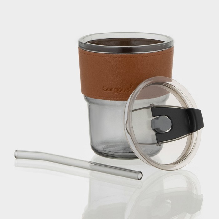 Стакан стеклянный с крышкой и трубочкой «Вида», 350 мл, цвет МИКС Стакан стеклянный с крышкой и трубочкой «Вида», 350 мл, цвет МИКС