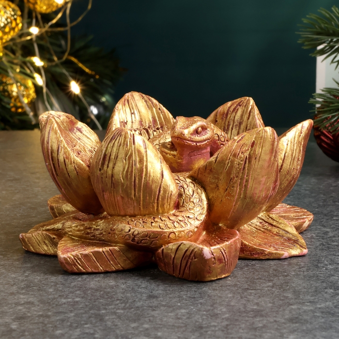 Новый год. Символ 2025. Фигура Новый год. Символ 2025. Фигура "Змея в лотосе" бордовый с позолотой, 4х10см