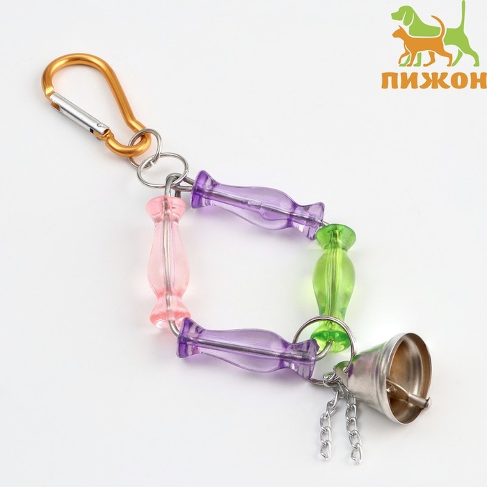 Игрушка для птиц Игрушка для птиц "Ромб из бусин" с колокольчиком, 7 х 20 см, микс цветов