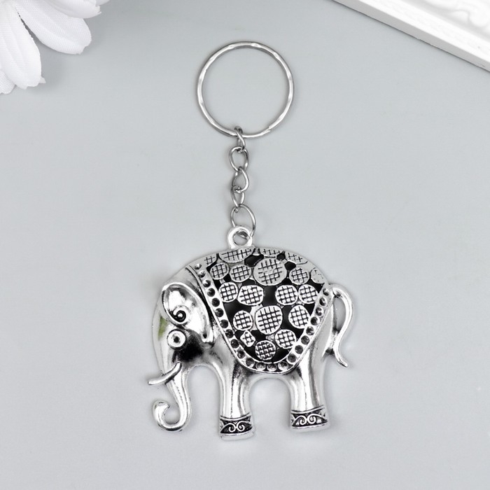 Брелок металл  Брелок металл "Слон в попоне" серебро 4,5х4,5 см