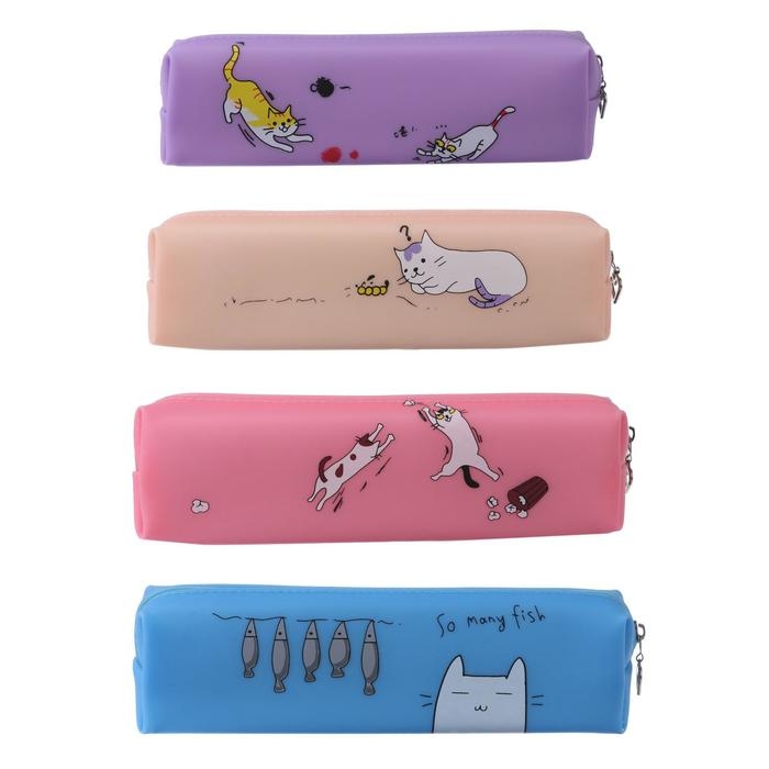 Пенал школьный на молнии силиконовый Пенал школьный на молнии силиконовый "Кот", МИКС