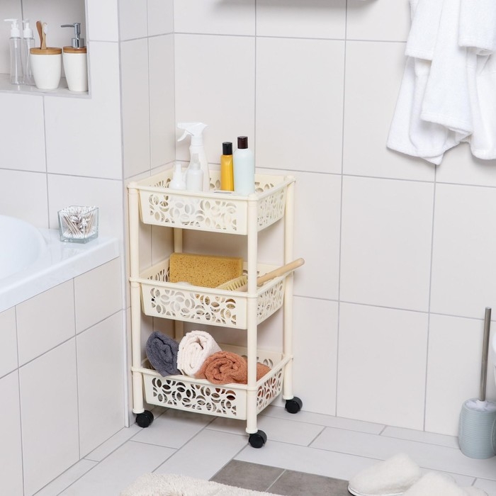 Этажерка напольная 3-х секционная Prima, на колёсиках, цвет МИКС Этажерка напольная 3-х секционная Prima, на колёсиках, цвет МИКС