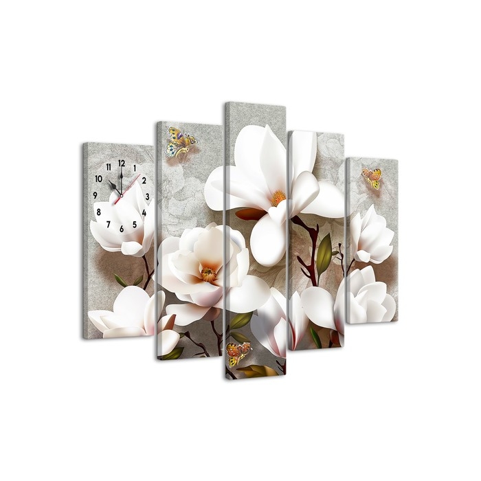 Часы-картина настенные модульные  Часы-картина настенные модульные "Цветы", бесшумные, 80 х 140 см