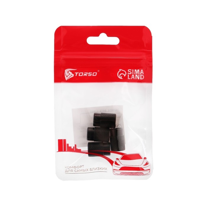 Колпачок на вентиль TORSO, черный, набор 4 шт Колпачок на вентиль TORSO, черный, набор 4 шт