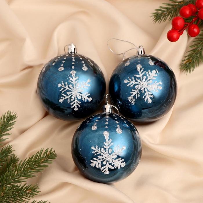 Набор шаров пластик d-8 см, 3 шт Набор шаров пластик d-8 см, 3 шт "Тихий вечер" сине-белый