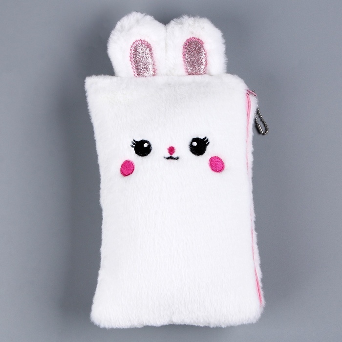 Пенал школьный мягкий «Зайчик», 21 × 13 см, плюш, белый цвет Пенал школьный мягкий «Зайчик», 21 × 13 см, плюш, белый цвет