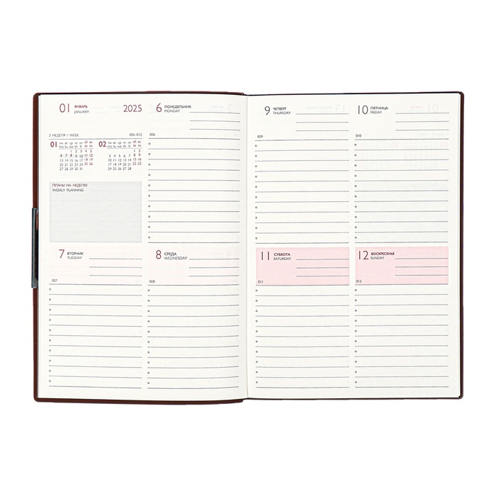 Еженедельник датир 2025г мягк обл иск кож А6+ 80л ESCALADA, тис ф, кр бл 70 г/м², кор-ый Еженедельник датир 2025г мягк обл иск кож А6+ 80л ESCALADA, тис ф, кр бл 70 г/м², кор-ый