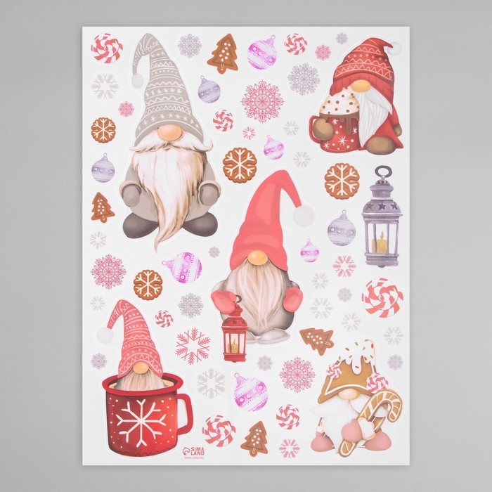 Наклейка интерьерная цветная Наклейка интерьерная цветная "Гномы и снежинки" 30х40 см