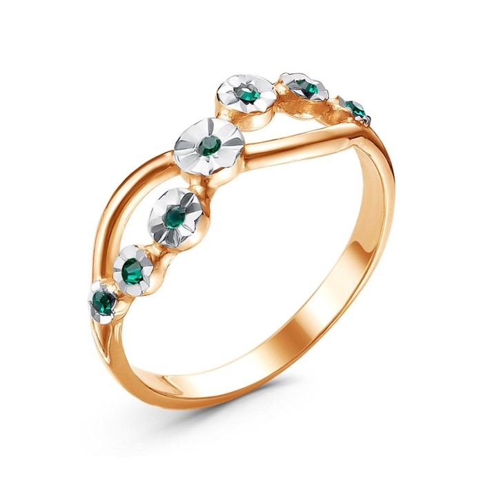 Кольцо «Бесконечность», розовое золочение, цвет зелёный, 17,5 размер