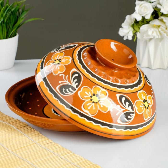 Набор для блинов 7 предметов: 1 шт. блинница, 6 шт. тарелок, с росписью, персик Набор для блинов 7 предметов: 1 шт. блинница, 6 шт. тарелок, с росписью, персик