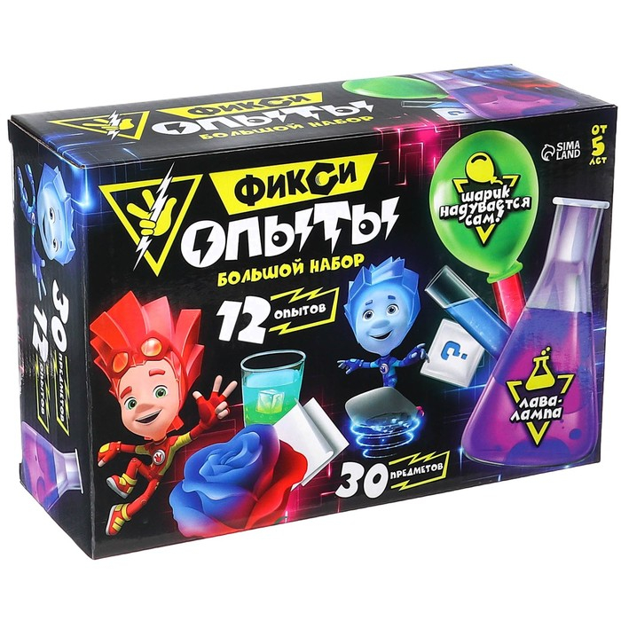 Набор для опытов Фиксики «Фикси опыты. Большой набор», 12 опытов, Файер и Нолик Набор для опытов Фиксики «Фикси опыты. Большой набор», 12 опытов, Файер и Нолик