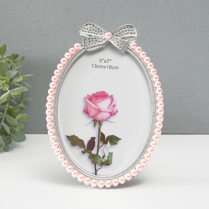 Фоторамка пластик под металл 12х17 см Фоторамка пластик под металл 12х17 см "Бант" жемчуг и стразы 20х14х1,5 см