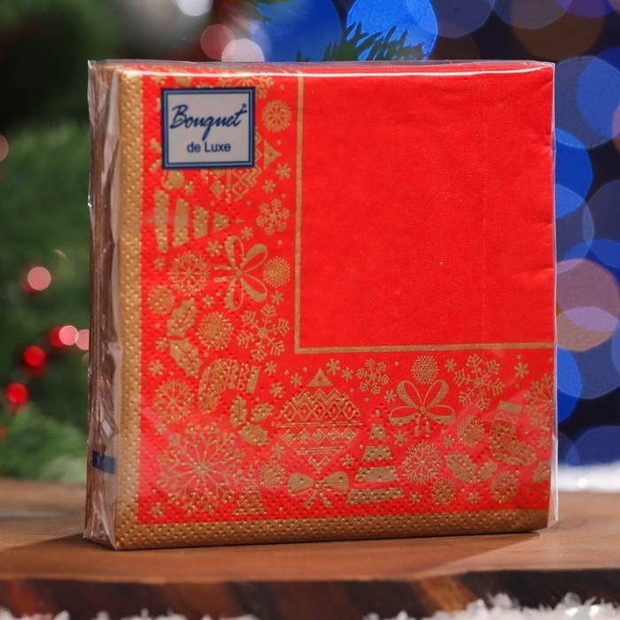 Новый год. Салфетки бумажные Art Bouquet Новый год. Салфетки бумажные Art Bouquet "Новогодняя скатерть Золото на красном"3 слоя, 24x24,25 листов