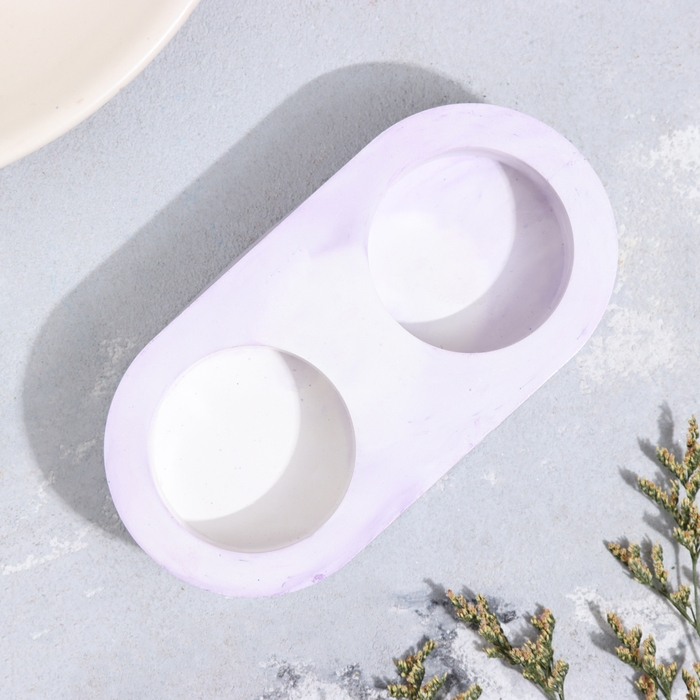 Подсвечник Подсвечник "Мрамор" из гипса для двух свечей овальный, 12х6х3см,мрамор с фиолетовыми полоск