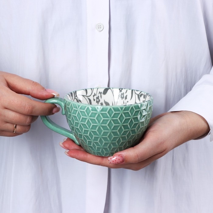 Кружка керамическая «Листья», 290 мл, цвет зелёный Кружка керамическая «Листья», 290 мл, цвет зелёный