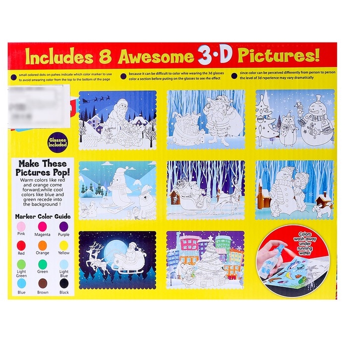 Книжка-раскраска многоразовая «Новый год» фломастеры 12 цв., 3D очки, бутылочка для воды Книжка-раскраска многоразовая «Новый год» фломастеры 12 цв., 3D очки, бутылочка для воды