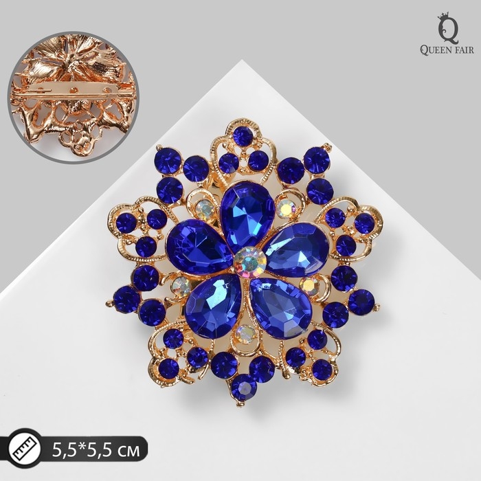 Брошь «Цветок» с ажурными лепестками, цвет радужно-синий в розовом золоте Брошь «Цветок» с ажурными лепестками, цвет радужно-синий в розовом золоте